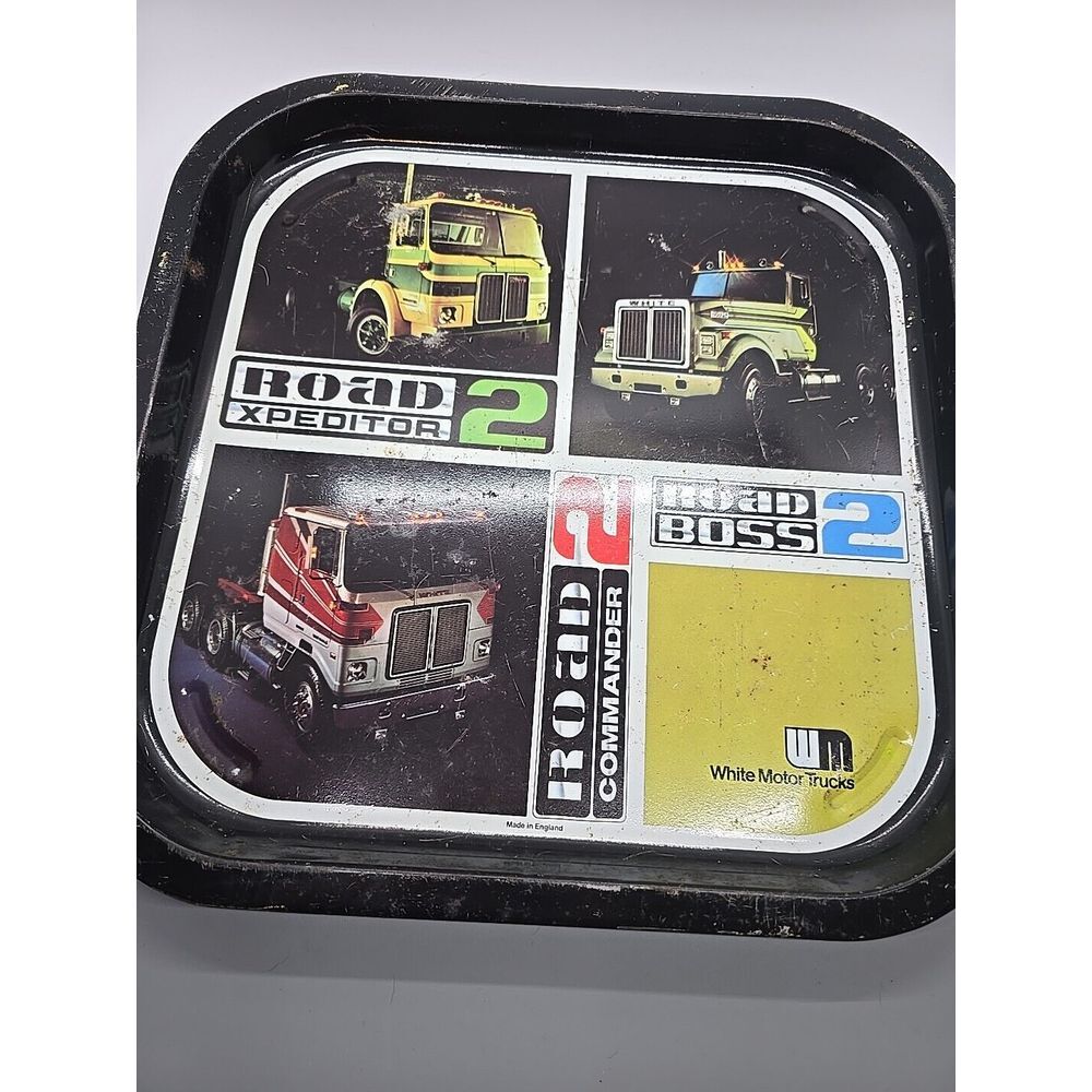 White Motor Semi Trucks Advertisement Metal Serving Tray Tin England 13.5x Lorry